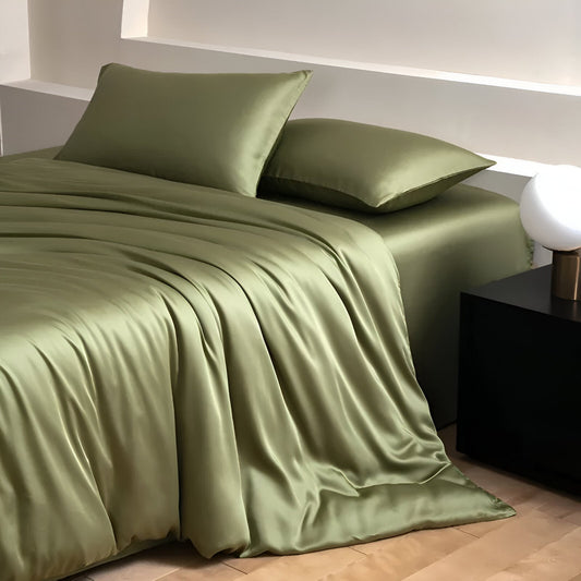 Ruth Eucalyptus Bedding Set - Side View - Right Side - Main Product Image - Olive Green