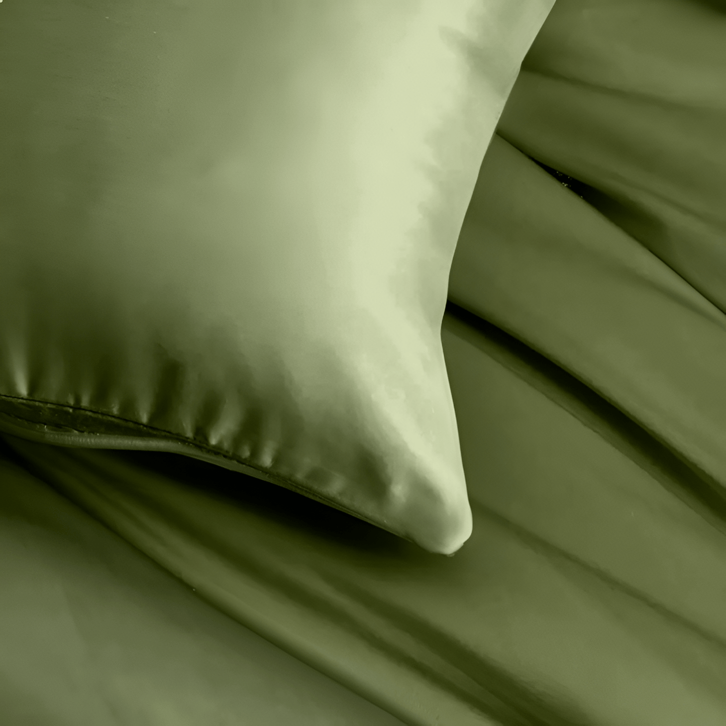 Ruth Eucalyptus Bedding Set - Close Up Of Pillowcase - Olive Green