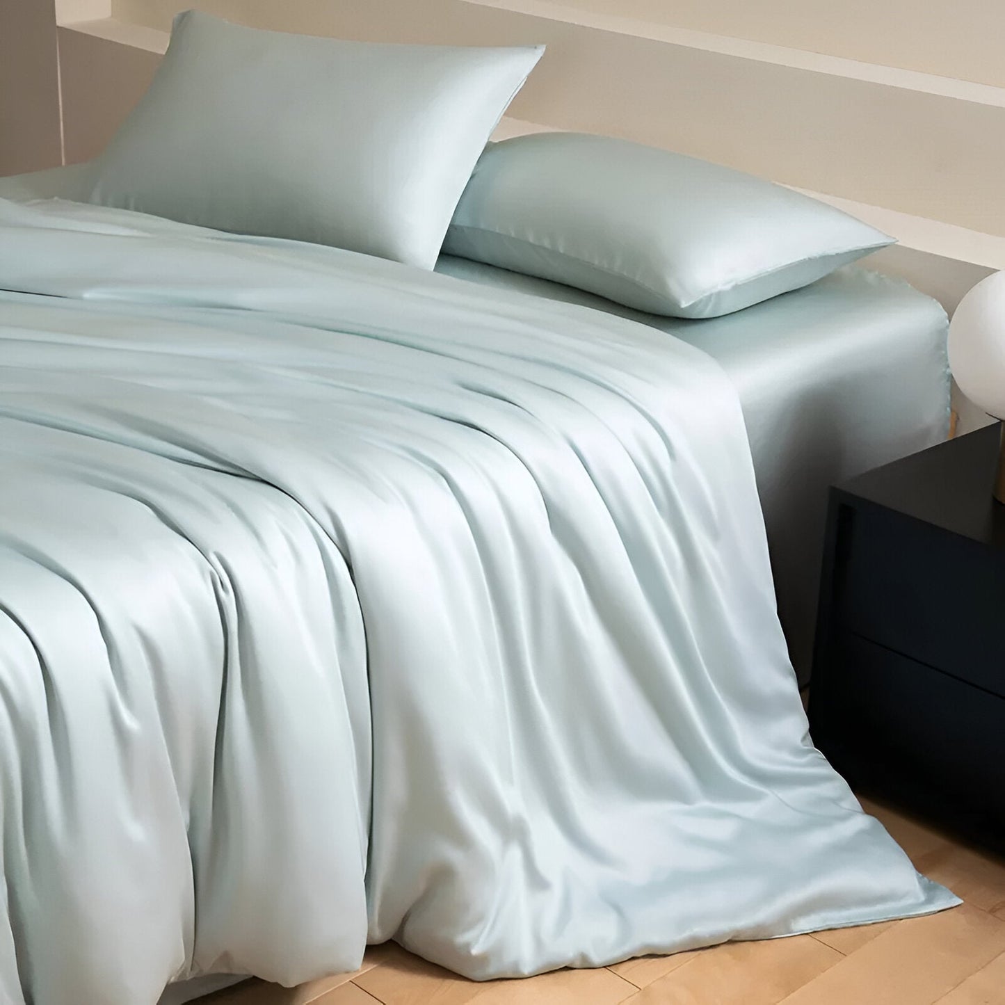 Ruth Eucalyptus Bedding Set - Side View - Right Side - Main Product Image - Pale Blue