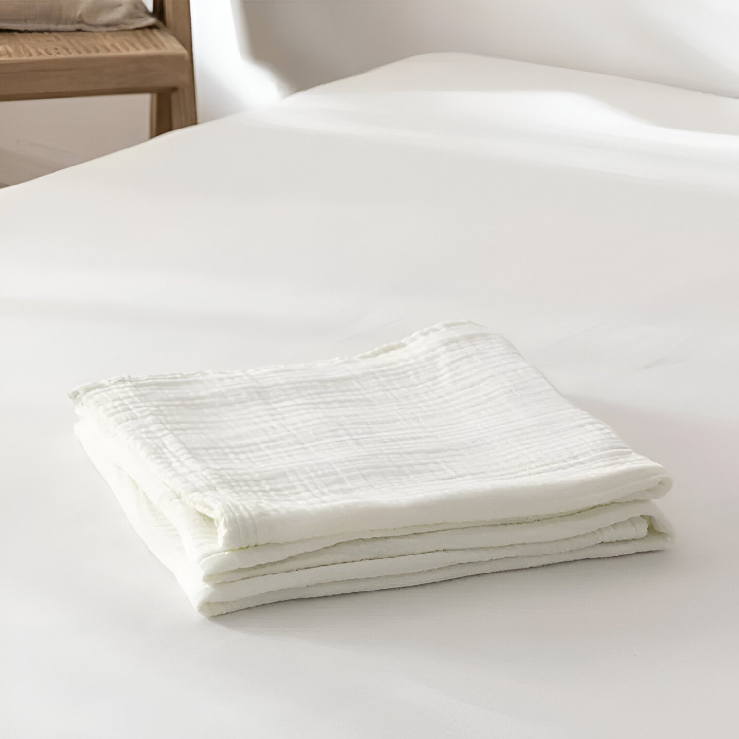 Saint Woven Organic Throw Blanket - Folded Neatly - White