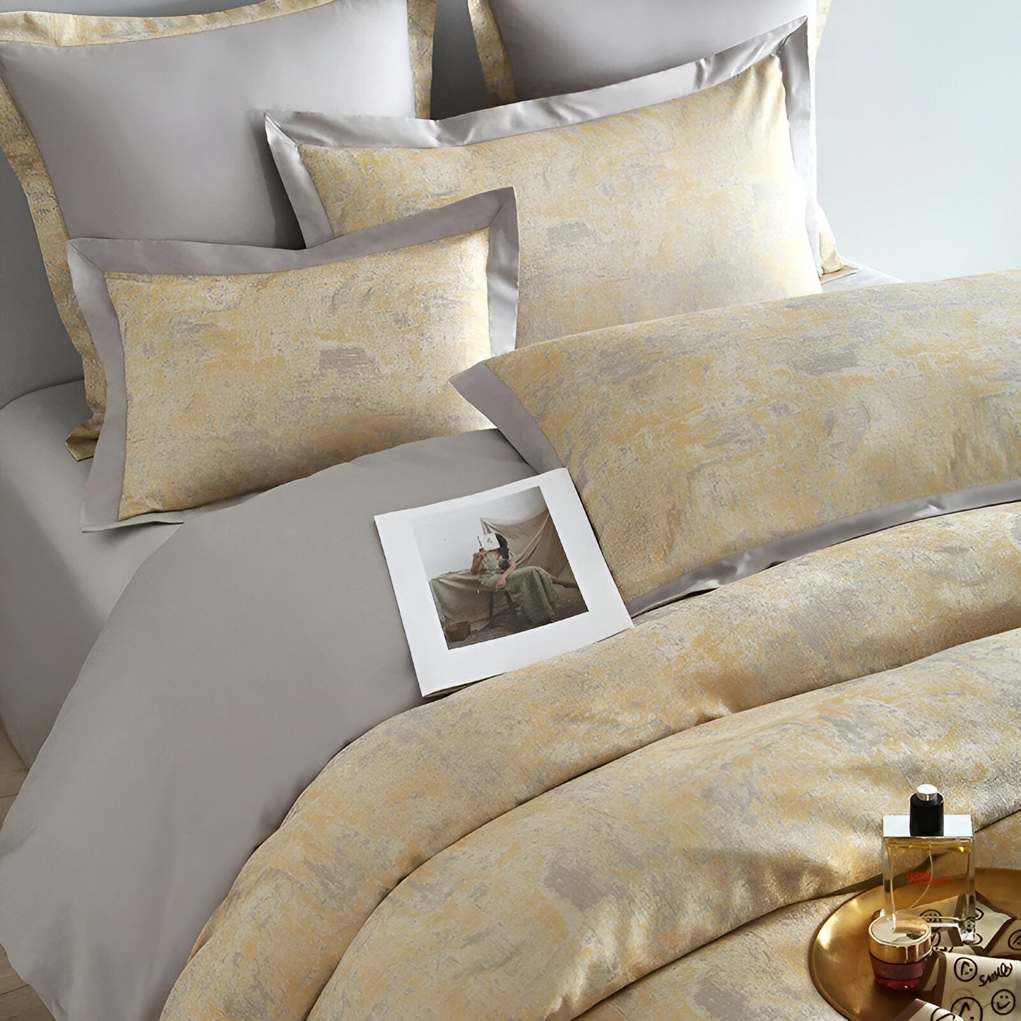 Scarlett Egyptian Cotton Bedding Set - Close Up Of Pillowcases - Gold