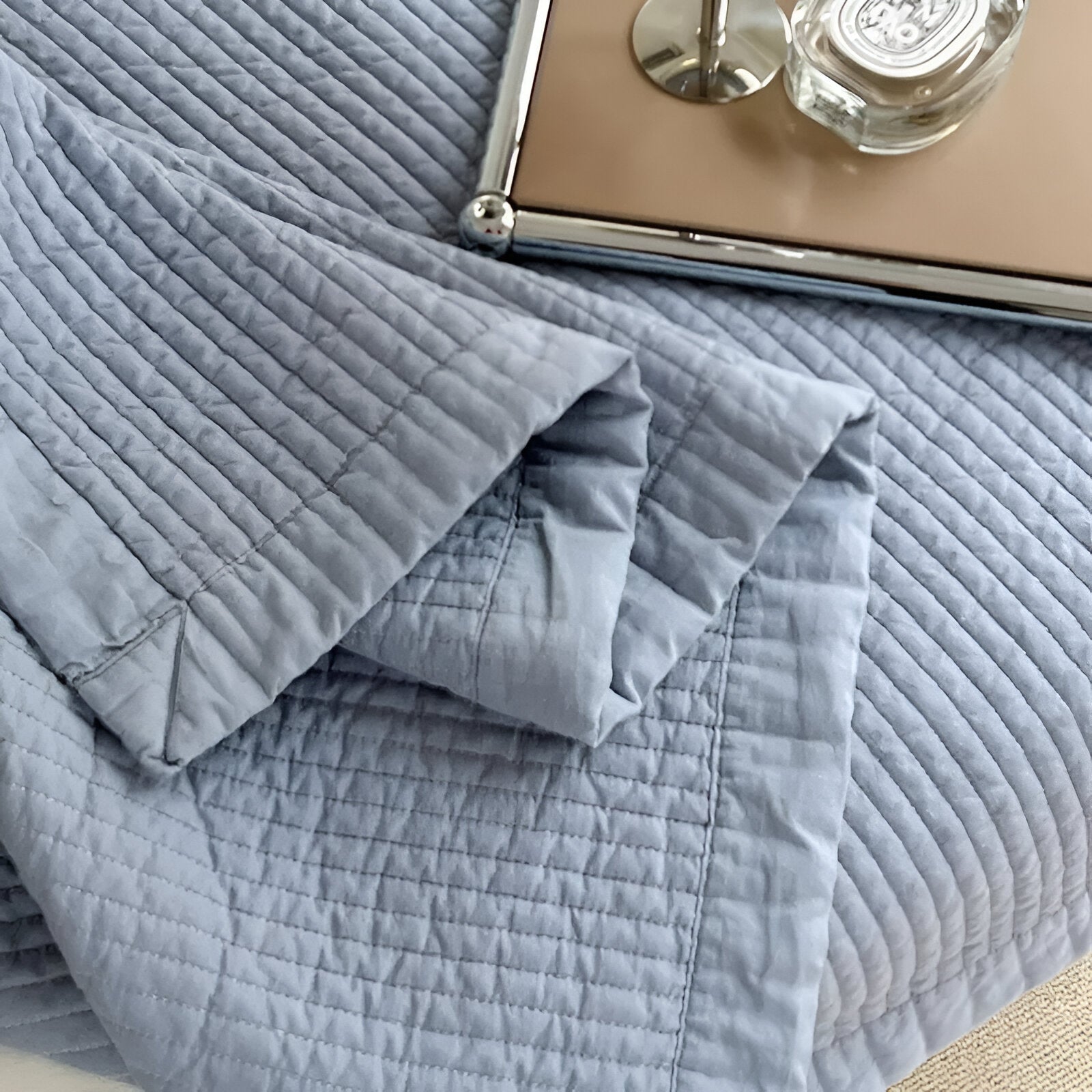 Silje Cotton Quilt Set - Close Up - Periwinkle Blue