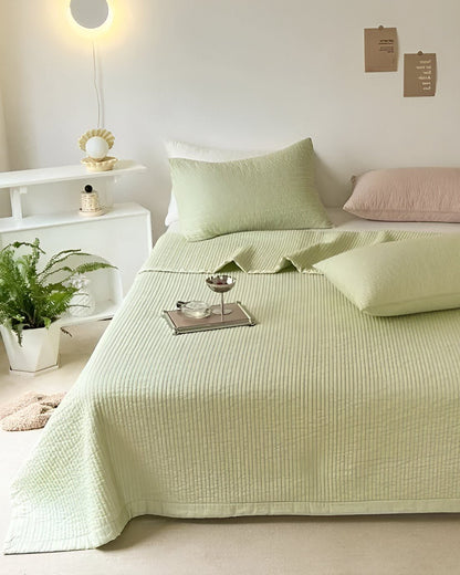 Silje Cotton Quilt Set - Front Side View - Lime Green