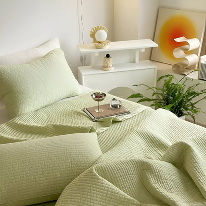 Silje Cotton Quilt Set - Close Up - Lime Green