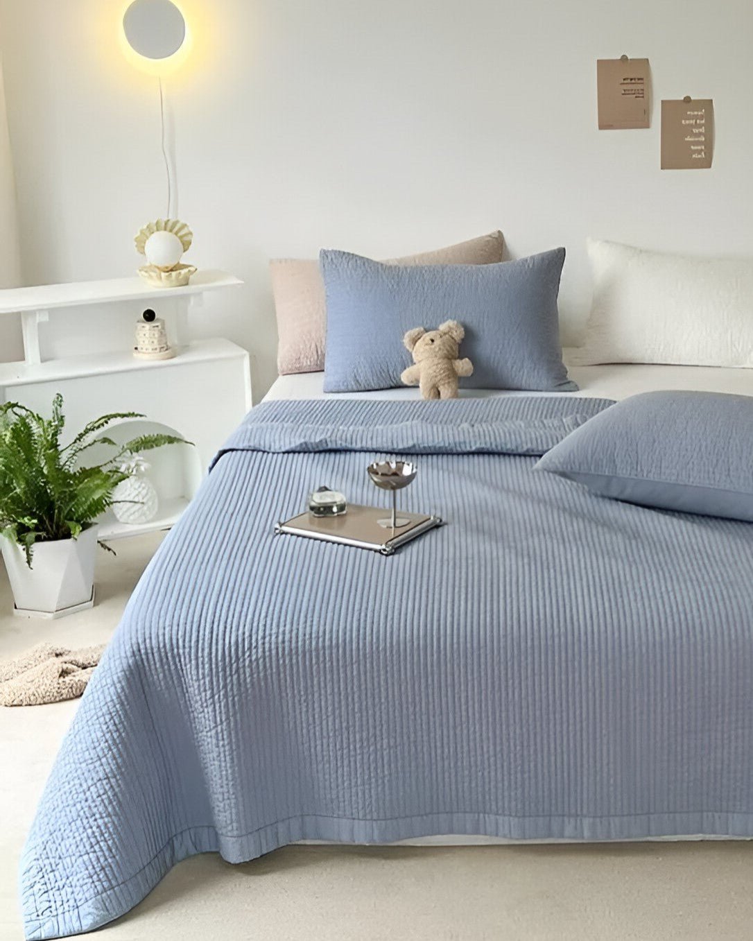 Silje Cotton Quilt Set - Front Side View - Periwinkle Blue