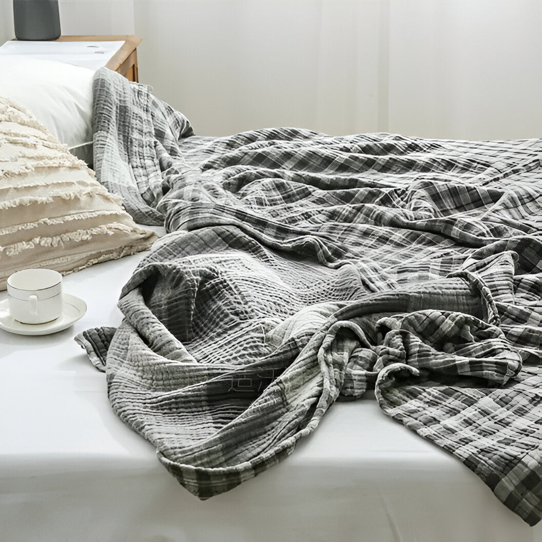 Sofi Woven Organic Throw Blanket - Side View - Left Side - Close Up - Gray