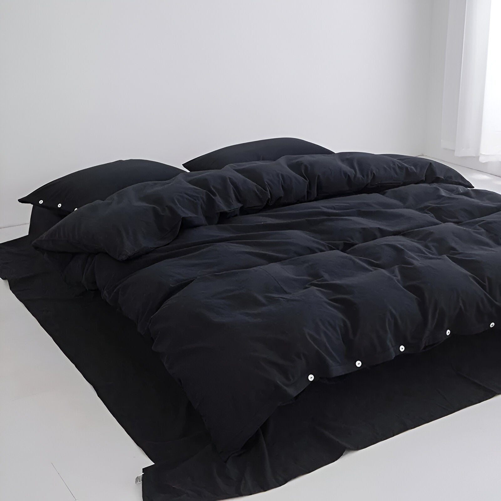 Stella Washed Cotton Bedding Set - Front Side VIew - Black