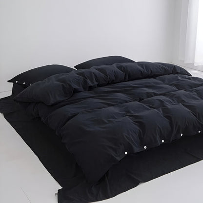 Stella Washed Cotton Bedding Set - Front Side VIew - Black