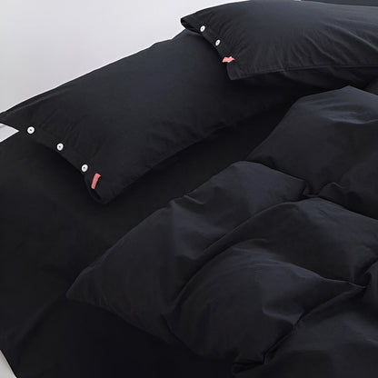 Stella Washed Cotton Bedding Set - Close Up Of Duvet Cover - Black