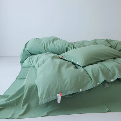 Stella Washed Cotton Bedding Set - Front Side View - Main Product Image - Mint Green