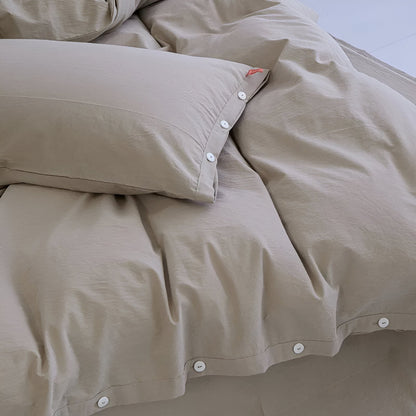 Stella Washed Cotton Bedding Set - Close Up Of Detailing - Taupe