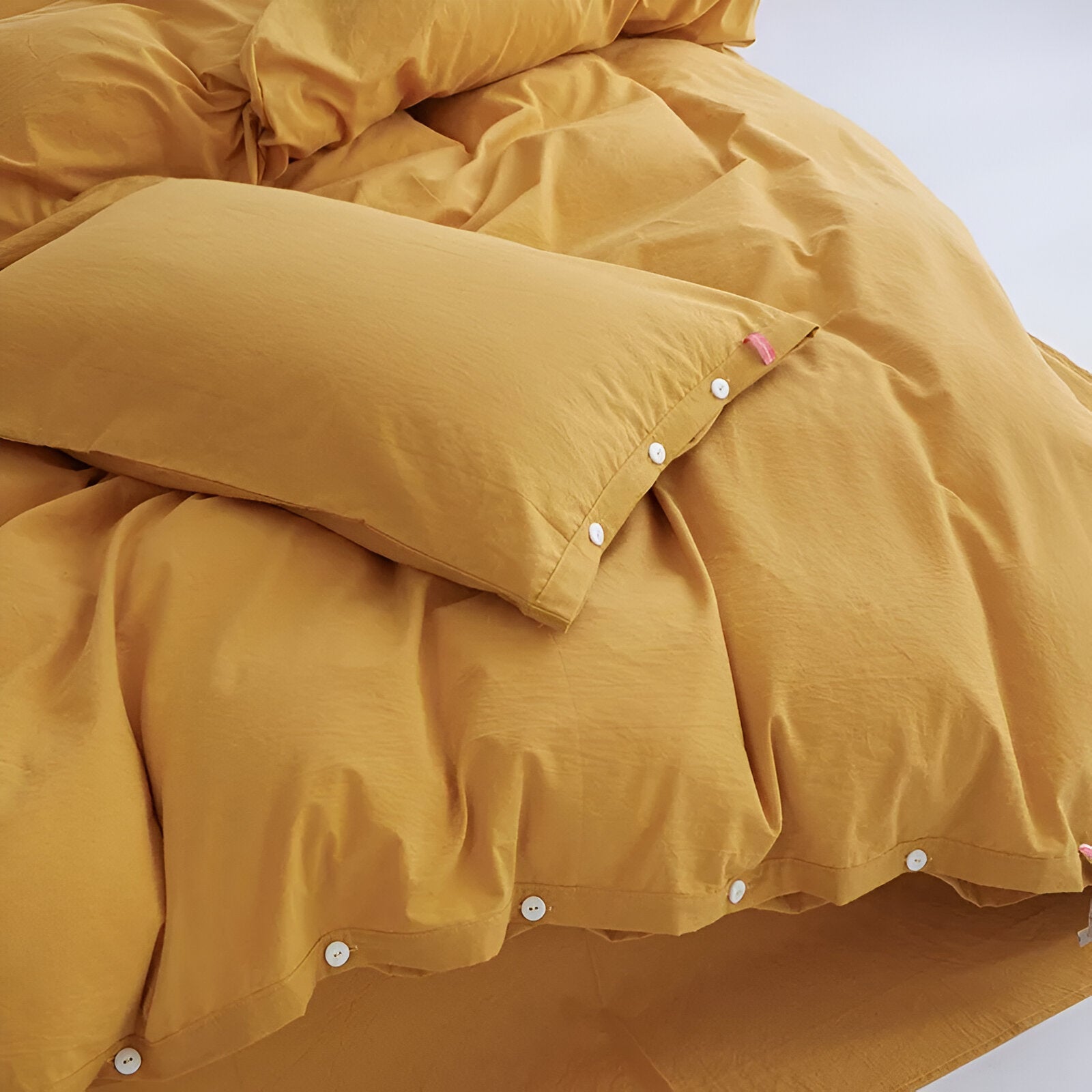 Stella Washed Cotton Bedding Set - Close Up Of Detailing - Yellow