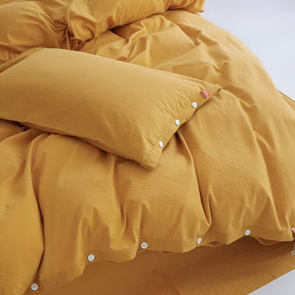 Stella Washed Cotton Bedding Set - Close Up Of Detailing - Yellow