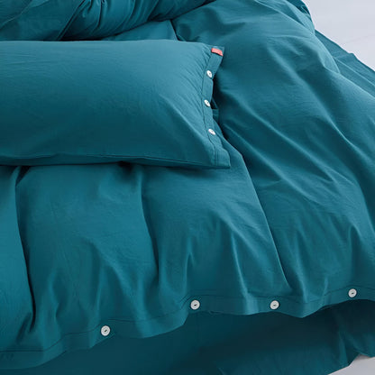 Stella Washed Cotton Bedding Set - Close Up Of Detailing - Teal Blue