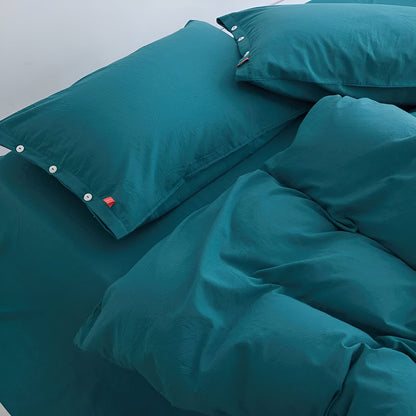 Stella Washed Cotton Bedding Set - Close Up Of Pillowcase - Teal Blue