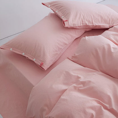 Stella Washed Cotton Bedding Set - Close Up Of Pillowcases - Pink