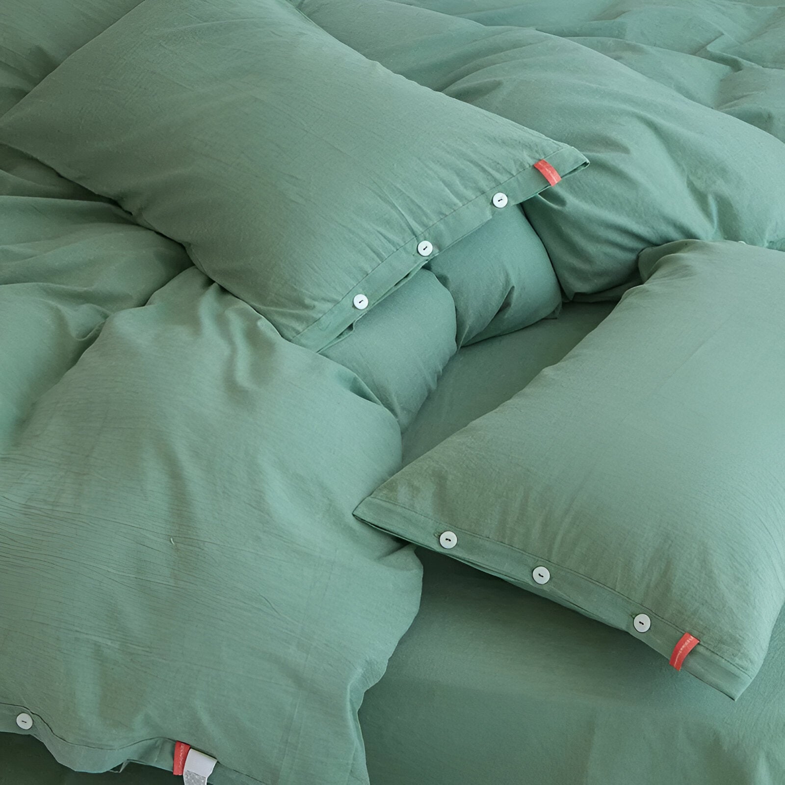 Stella Washed Cotton Bedding Set - Close up Of Pillowcases - Mint Green