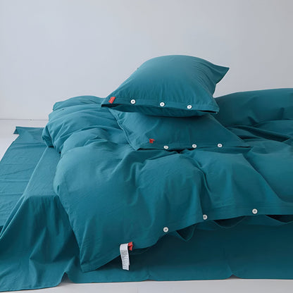 Stella Washed Cotton Bedding Set - Front Side View - Main Product Image - Teal Blue