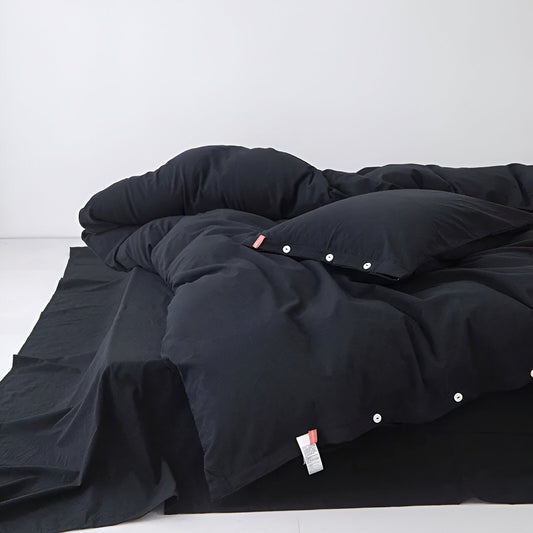 Stella Washed Cotton Bedding Set - Front Side View - Main Product Image - Black