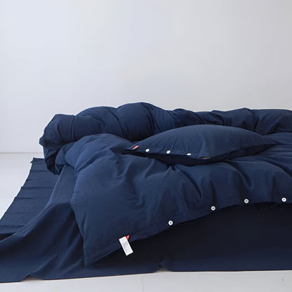 Stella Washed Cotton Bedding Set - Front Side View - Main Product Image - Navy Blue