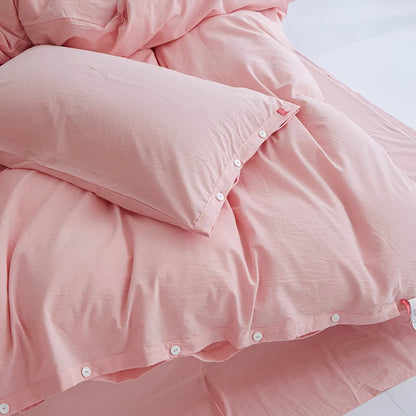 Stella Washed Cotton Bedding Set - Close Up Of Detailing - Pink