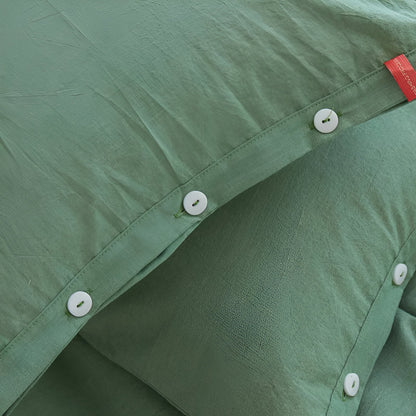 Stella Washed Cotton Bedding Set - Close Up Of Button Closure - Mint Green