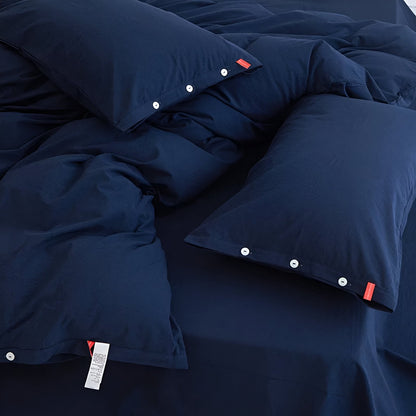 Stella Washed Cotton Bedding Set - Close Up Of Pillowcases - Navy Blue