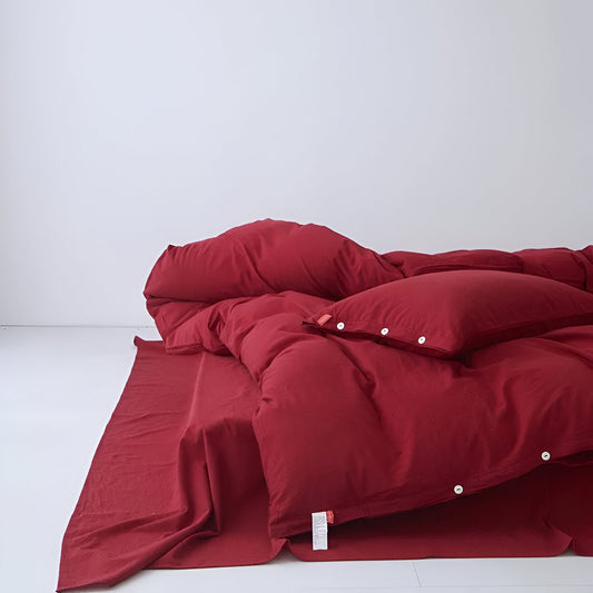 Stella Washed Cotton Bedding Set - Front Side View - Main Product Image - Red