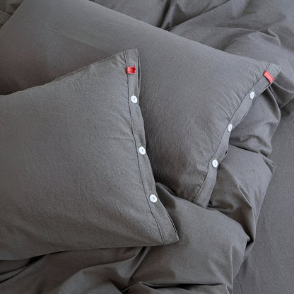 Stella Washed Cotton Bedding Set - Close Up Of Pillowcases - Gray