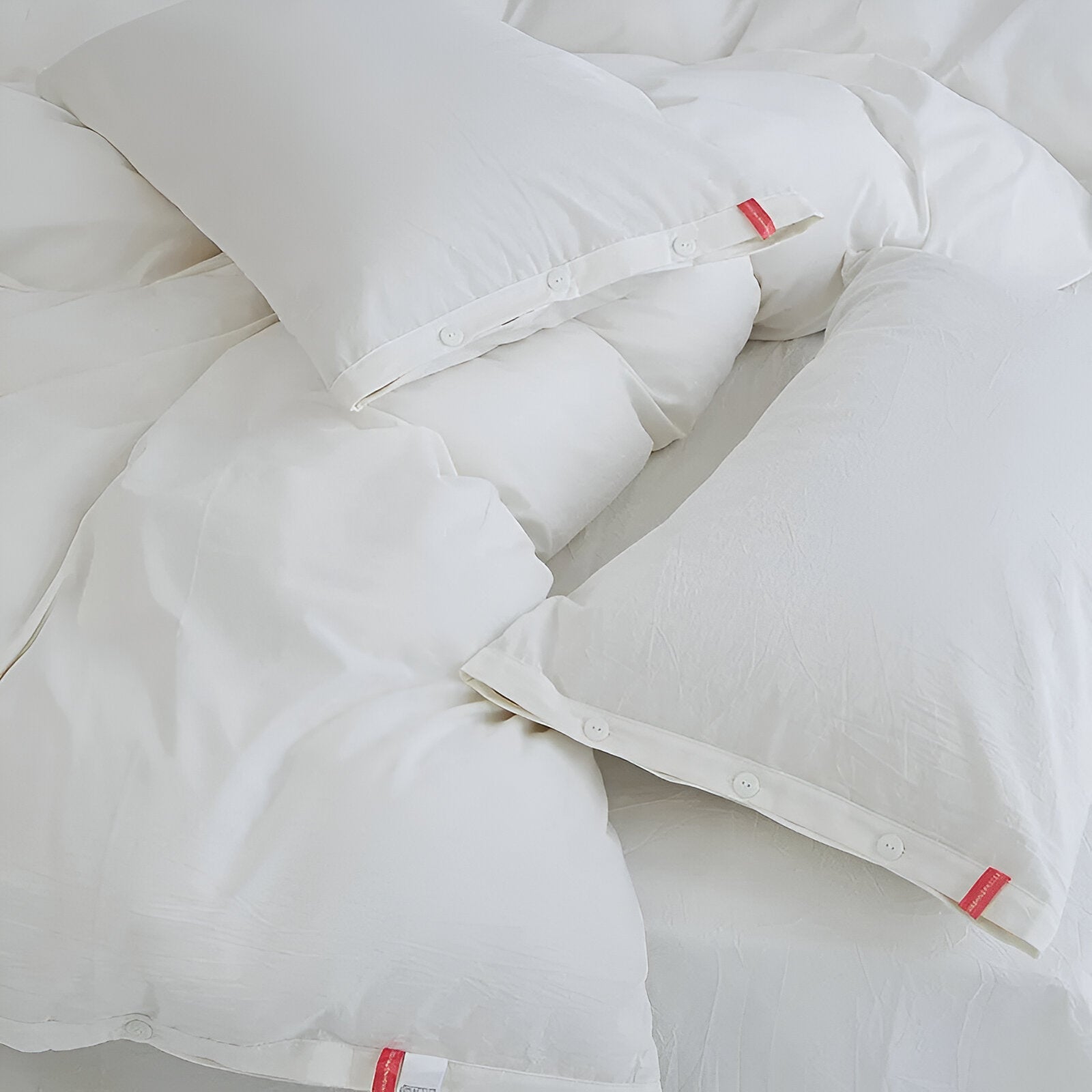 Stella Washed Cotton Bedding Set - Close Up Of Duvet Cover - White