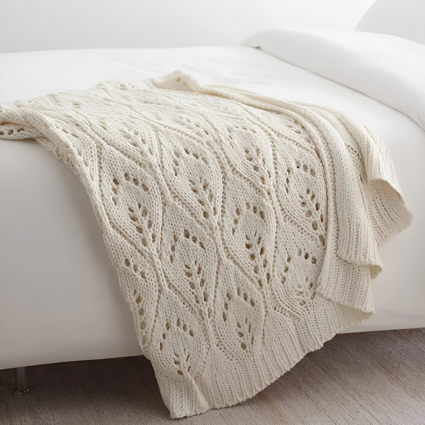 Sydney Knitted Throw Blanket - Front Side View - Main Product Image - Cream