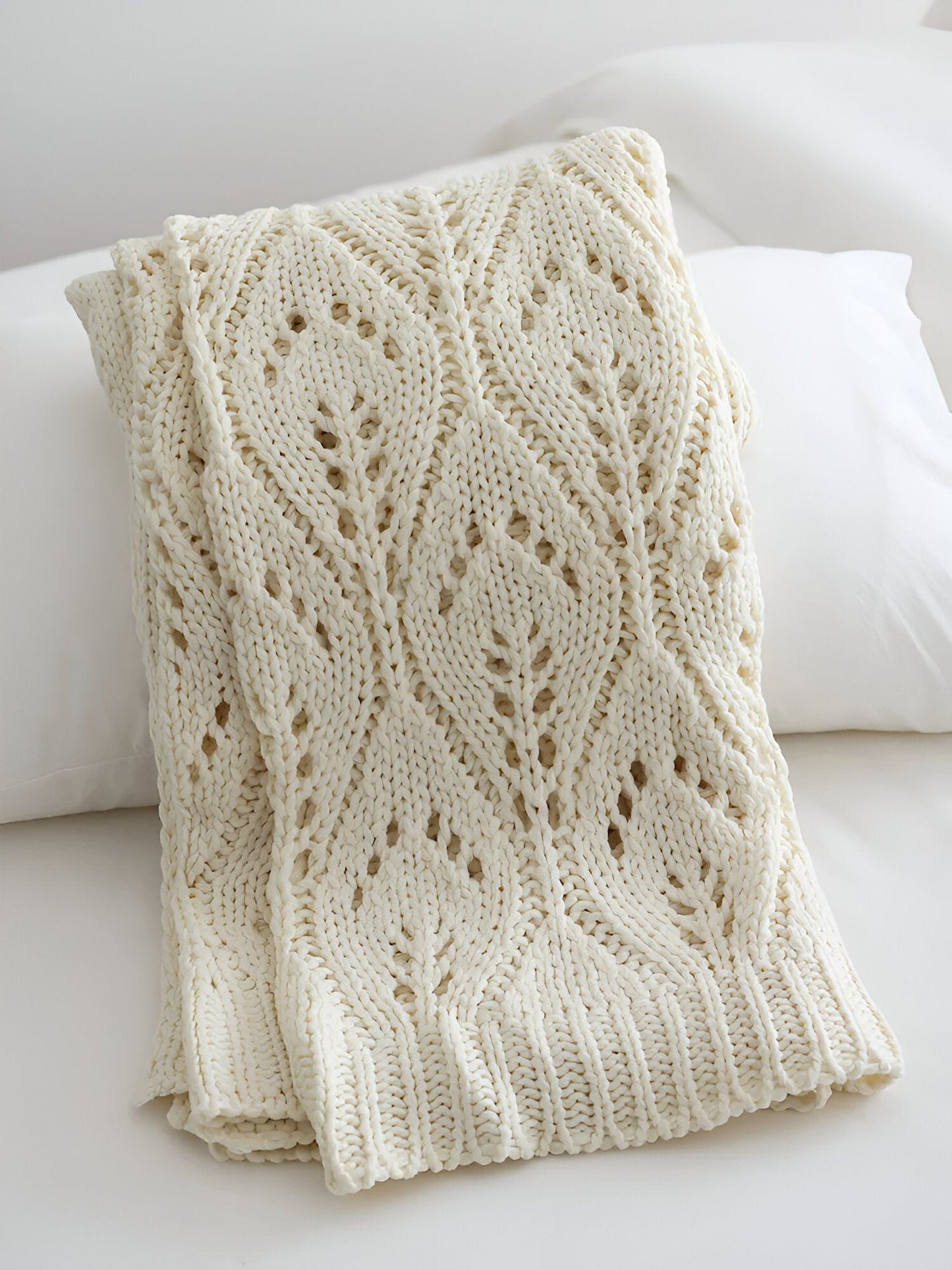 Sydney Knitted Throw Blanket - Front Side View - Close Up - Cream