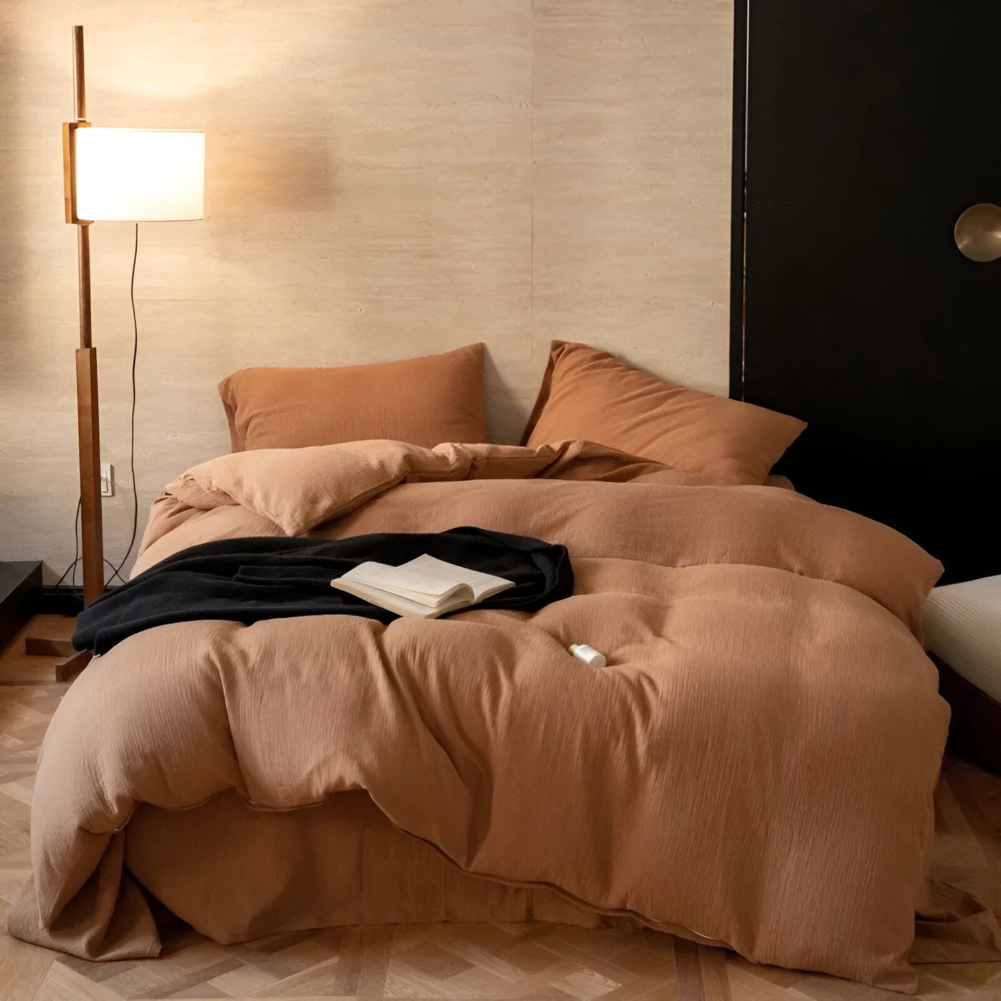 Sylvi Linen Bedding Set - Front Side View - Main Product Image - Caramel