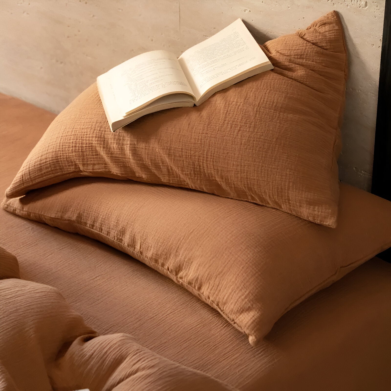 Sylvi Linen Bedding Set - Close Up Of Pillowcase Detailing - Caramel