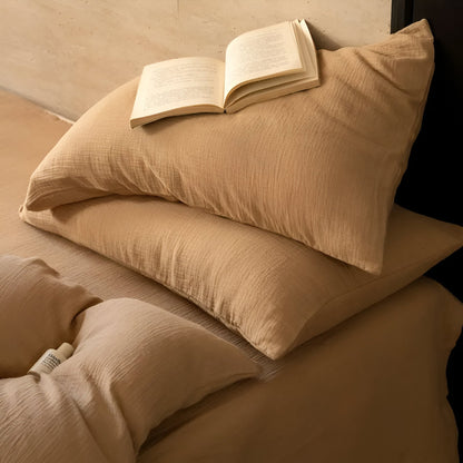 Sylvi Linen Bedding Set - Close Up Of Pillowcases - Beige