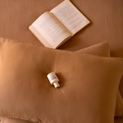 Sylvi Linen Bedding Set - Close Up Of Pillowcases - Caramel