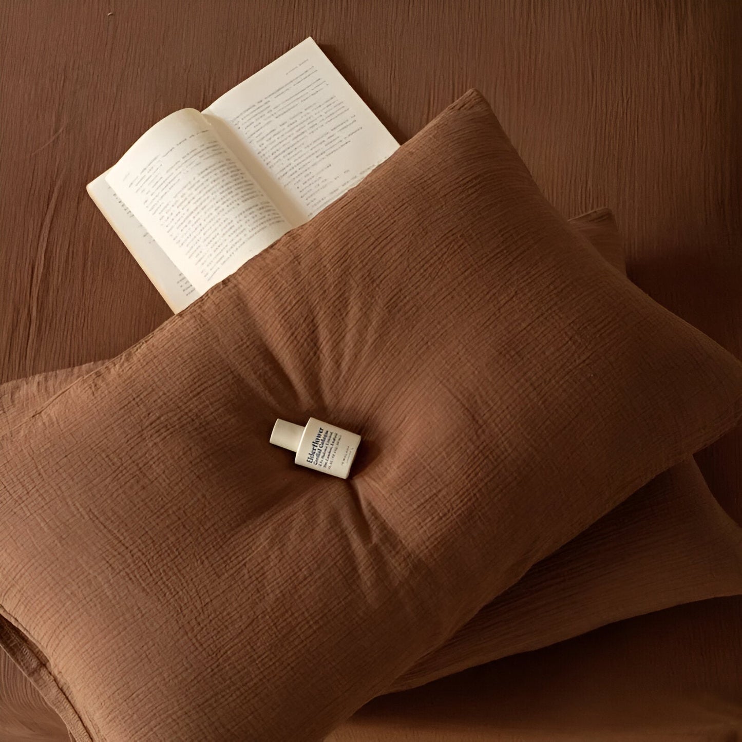 Sylvi Linen Bedding Set - Close Up Of Pillowcases - Russet