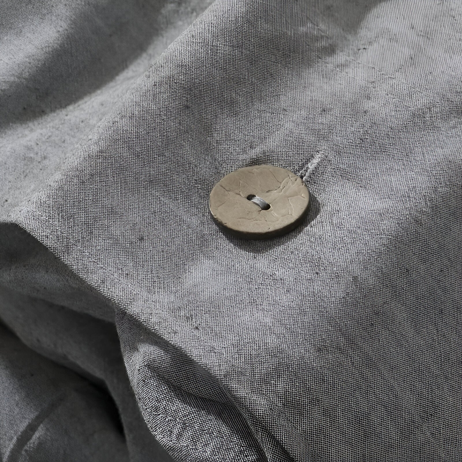 Valerie Cotton Bedding Set - Close Up Of Button Closure - Gray