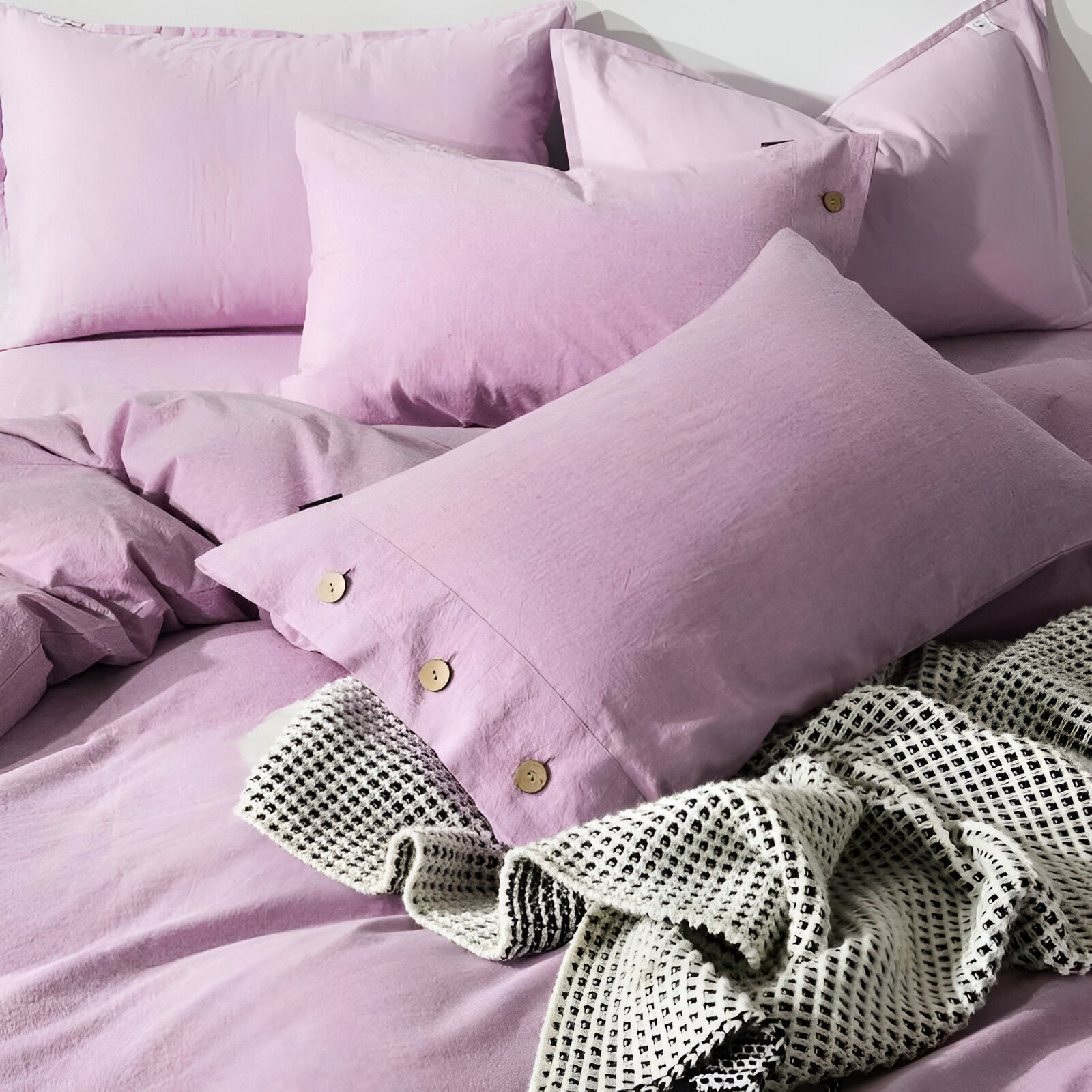 Valerie Cotton Bedding Set - Close Up Of Pillowcases - Pink