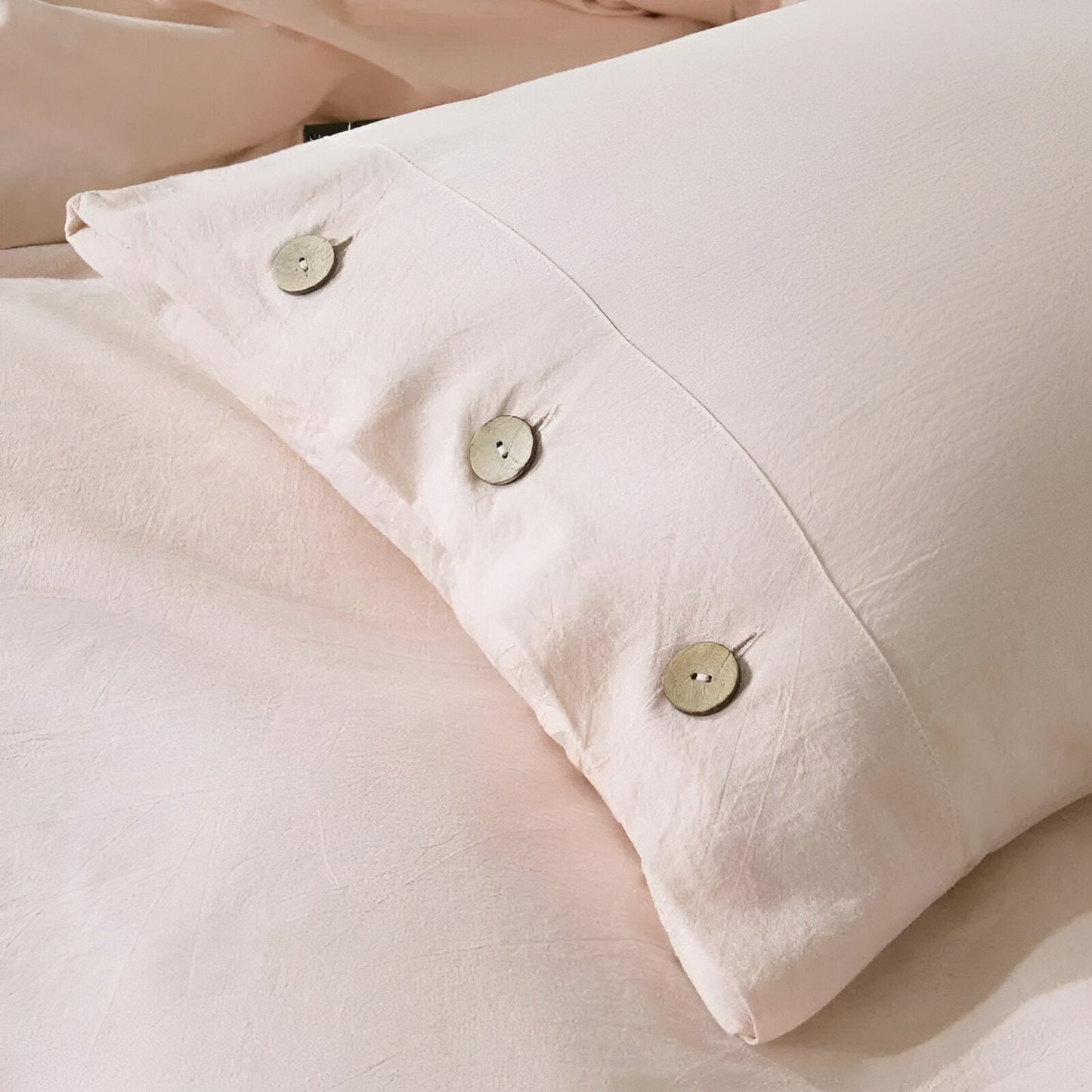 Valerie Cotton Bedding Set - Close Up Of Pillowcase Detailing - Peach