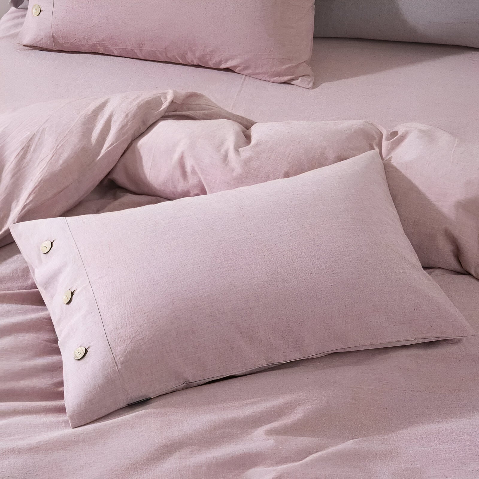 Valerie Cotton Bedding Set - Close Up Of Pillowcases - Blush Pink