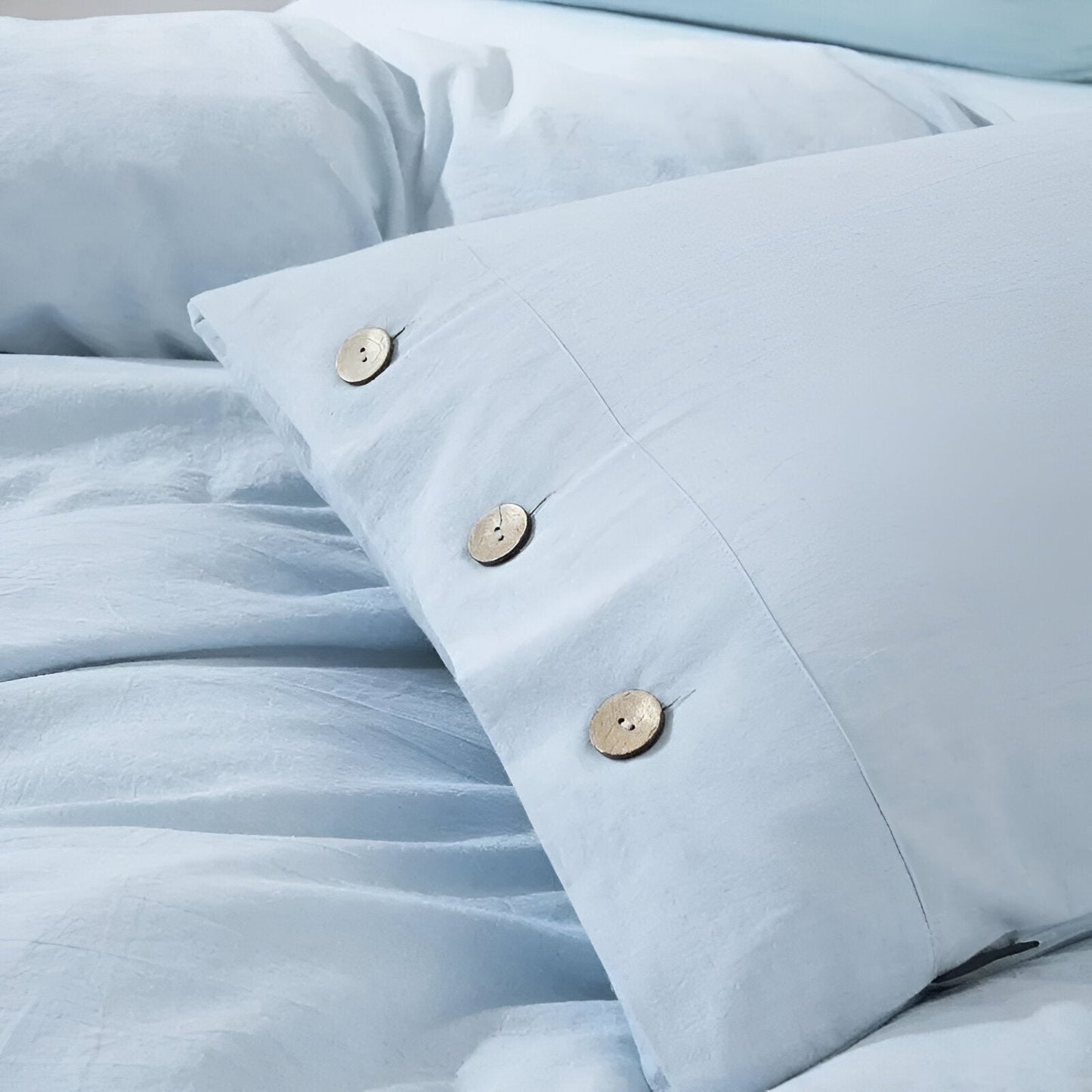 Valerie Cotton Bedding Set - Close Up Of Pillowcase Detailing - Sky Blue