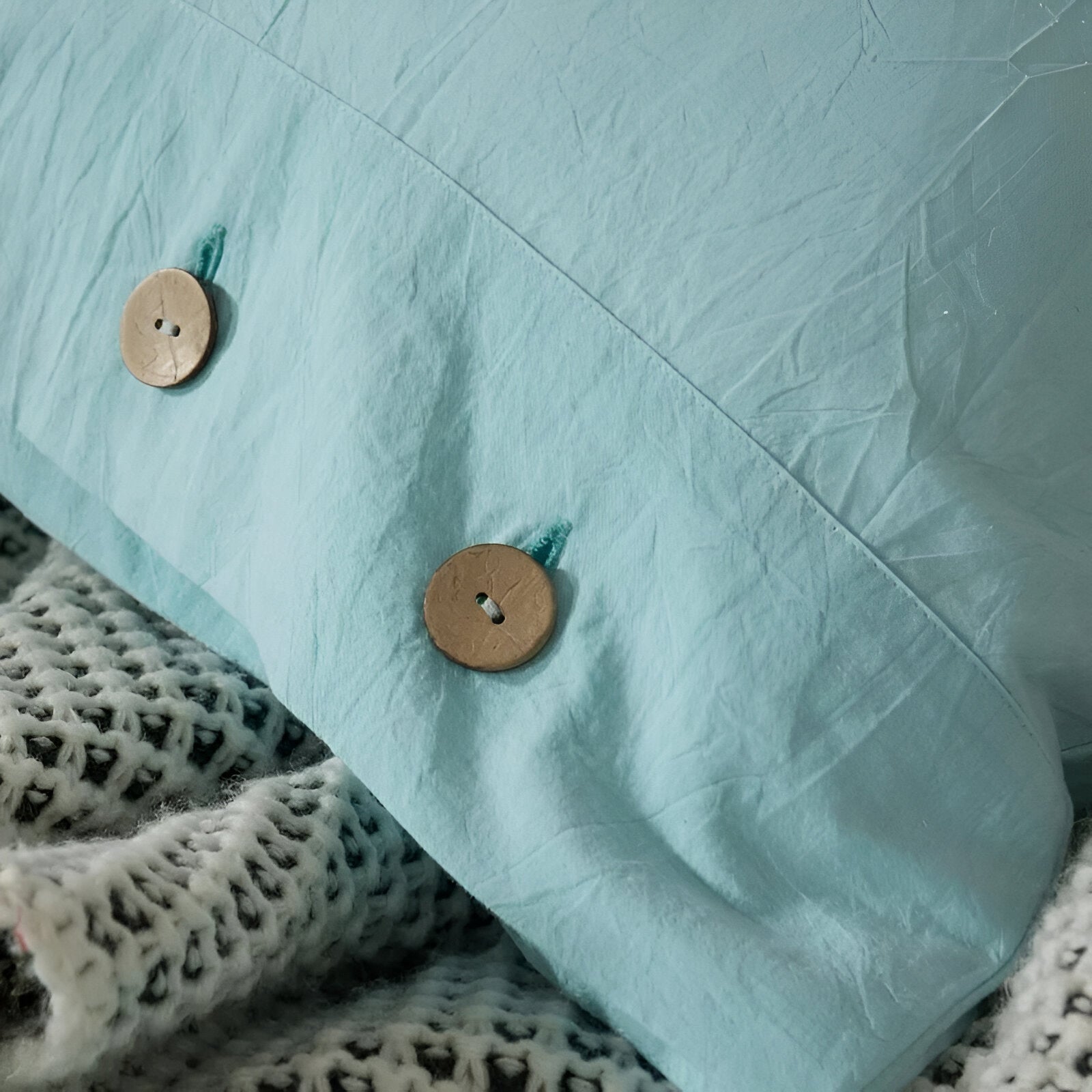 Valerie Cotton Bedding Set - Close Up of Pillowcase Detailing - Turquoise