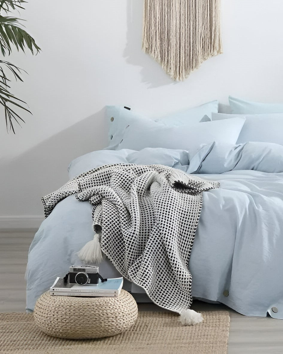 Valerie Cotton Bedding Set - Front Side View - Sky Blue