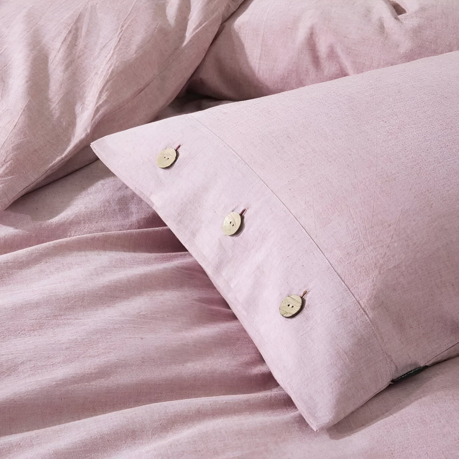 Valerie Cotton Bedding Set - Close Up Of Pillowcase Detailing - Blush Pink