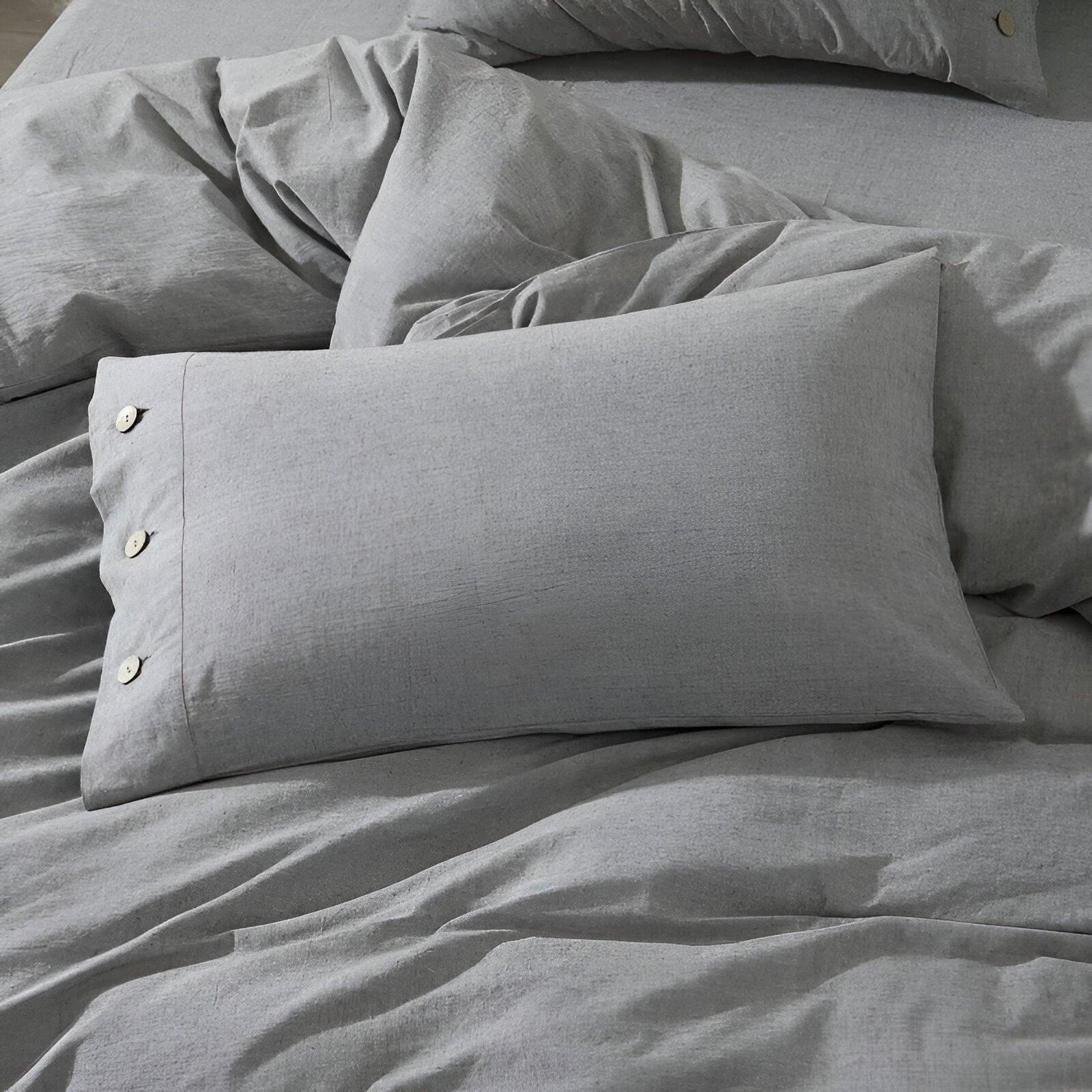 Valerie Cotton Bedding Set - Close Up Of Pillowcases - Gray