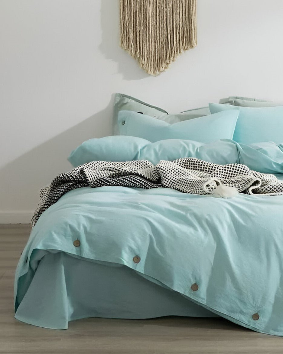 Valerie Cotton Bedding Set - Front Side View - Turquoise