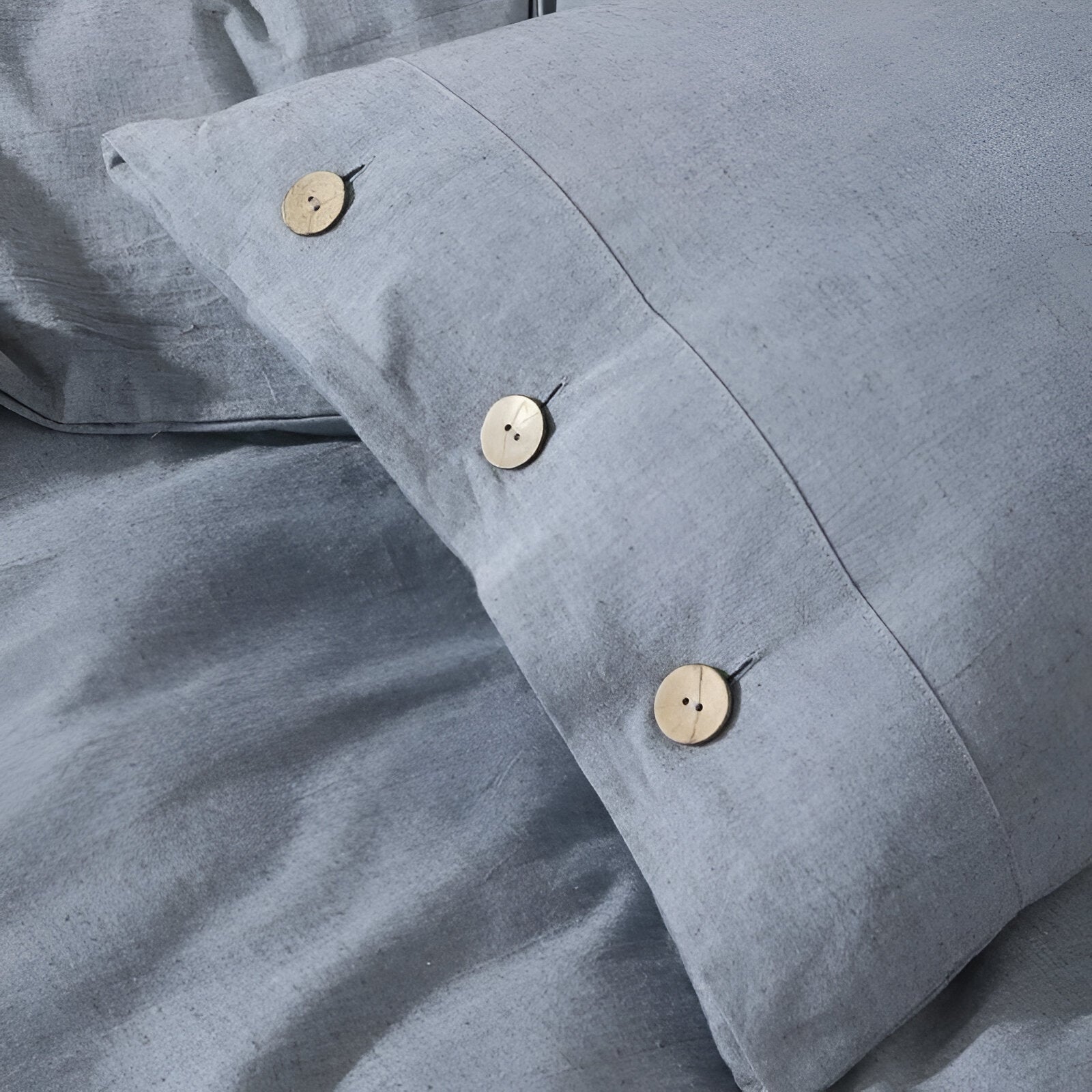 Valerie Cotton Bedding Set - Close Up Of Pillowcase Detailing - Blue