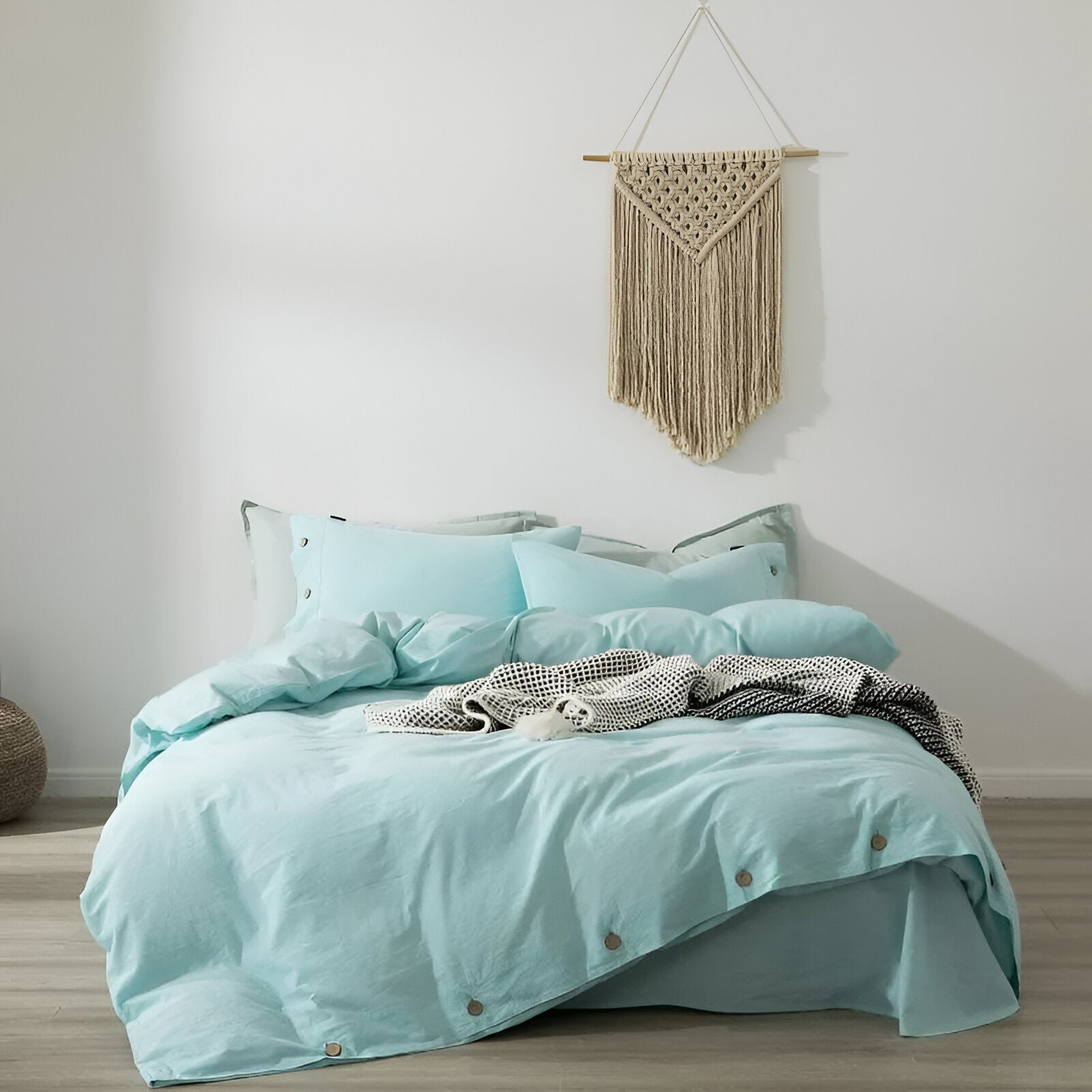 Valerie Cotton Bedding Set - Front Side View - Main Product Image - Turquoise