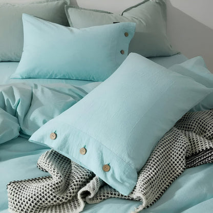 Valerie Cotton Bedding Set - Close Up Of Pillowcases - Turquoise